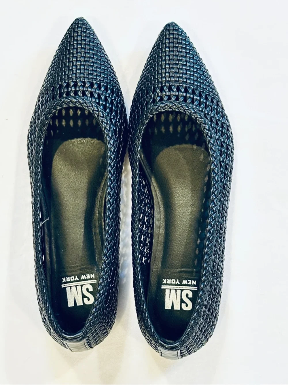 SM New York‎ Woven Flats Size 8.5 Black Pointed Toe Slip-on Classic Chic NEW